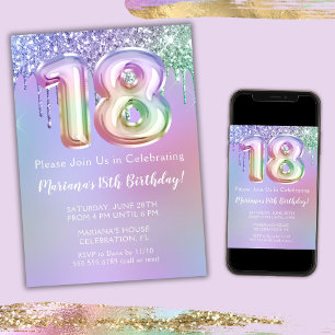 18e verjaardag Uitnodiging Paarse roze glitter