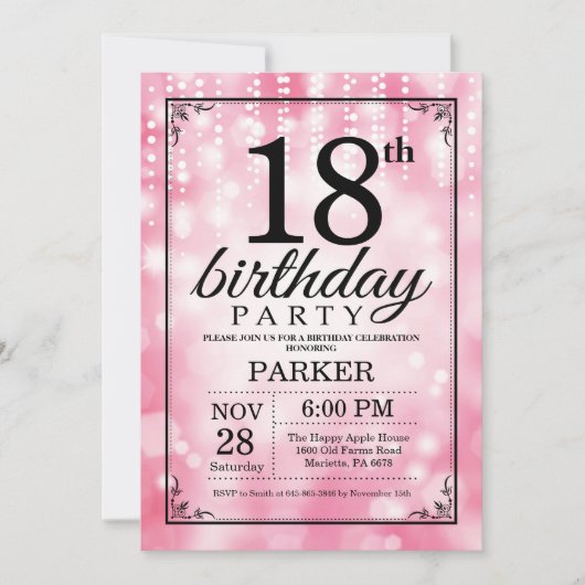 18e verjaardag uitnodiging roze glitter (Voorkant)