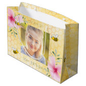 18e verjaardag van bijen roze bloemen honingraat groot cadeauzakje (Achterkant Gekanteld)