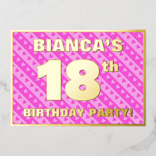 18e verjaardag van de opstand - vuurroze harten en folie uitnodiging