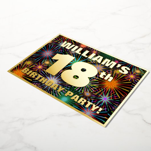 18e verjaardag van de Vuurgedag — Fun, kleurrijke Folie Uitnodiging (Gedraaid)
