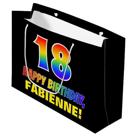 18e verjaardag: Vet, Vun, eenvoudig, regenboog 18 Groot Cadeauzakje (Voorkant Gekanteld)