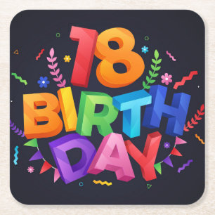 18e verjaardag vierkante kartonnen onderzetter