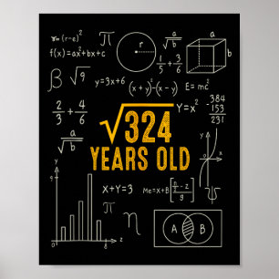 18e Verjaardag Vierkantswortel Van 324 Love Wiskun Poster