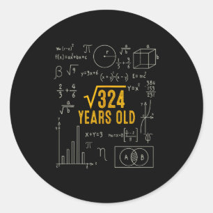 18e Verjaardag Vierkantswortel Van 324 Love Wiskun Ronde Sticker