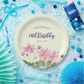 18e Verjaardag Waterverf Roze Japans Anemone Papieren Bordje (Feest)