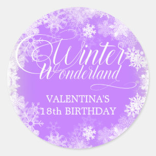 18e verjaardag Winter Wonderland Sneeuwvlok Favor Ronde Sticker