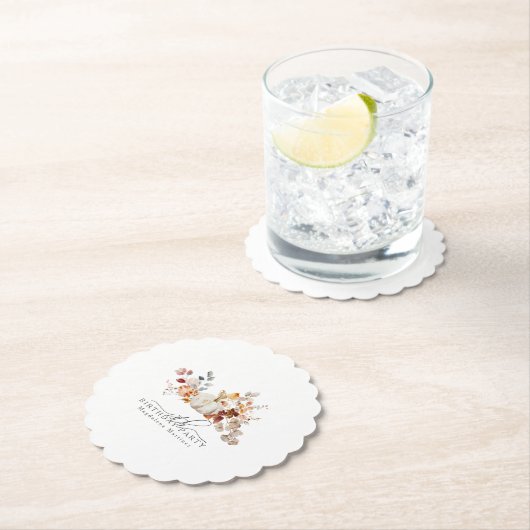 18e Verjaardag Witte Pompoen Herfst Bloemen Custom Kartonnen Onderzetters (Insitu)