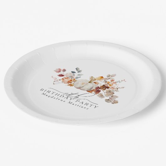 18e Verjaardag Witte Pompoen Herfst Bloemen Custom Papieren Bordje (Gekanteld)