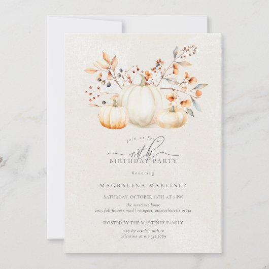 18e verjaardag Witte pompoen val bladeren Elegant Kaart (Voorkant)