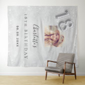 18e verjaardag zilveren glitter foto welkom wandkleed (In Situ (horizontaal))
