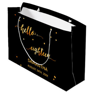 18e verjaardag zwart goud hallo 18 typografische n groot cadeauzakje