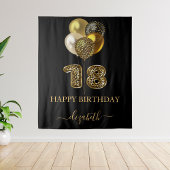 18e verjaardag zwart goud luipaard naam script wandkleed