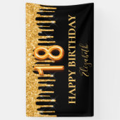 18e verjaardag zwart goud welkom spandoek (Verticaal)