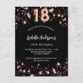 18e verjaardag zwart roos gouden sterren uitnodiging briefkaart (Voorkant)