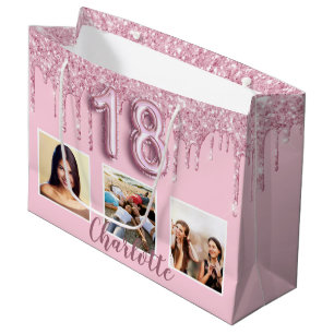 18e verjaardag zwart roze glitter druppelt foto na groot cadeauzakje