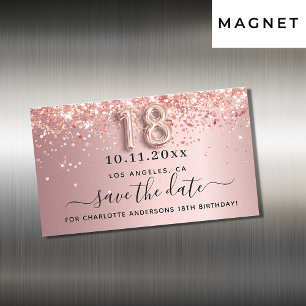 18e verjaardag zwart roze sparen de date magnet