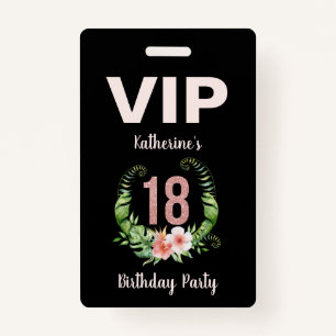 18e verjaardag zwarte bloem VIP Badge