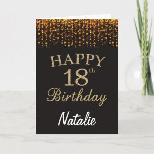 18e verjaardag zwarte en Gold Glitter Card Kaart