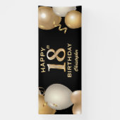 18e verjaardag Zwarte en gouden ballonnen Spandoek (Verticaal)