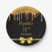 18e verjaardag zwarte gouden glitter druppelt in h papieren bordje (Voorkant)