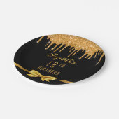 18e verjaardag zwarte gouden glitter druppelt in h papieren bordje (Gekanteld)