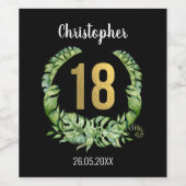 18e verjaardag zwarte gouden jongens naam wijn etiket (Enkel label)