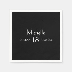 18e verjaardag zwarte witte naam eenvoudig servet