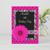 18e verjaardag zwarte witte Zebra roze vlekventila Kaart (Staand voorkant)