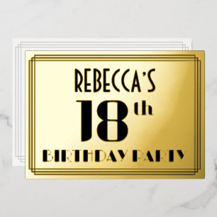 18e verjaardagsfeest: Art Deco-look “18” en naam Folie Uitnodiging