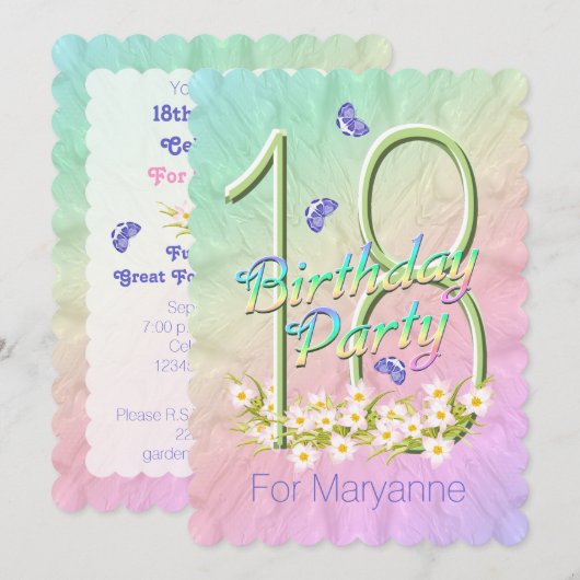 18e verjaardagsfeest Butterfly Garden Uitnodiging (Voorkant / Achterkant)