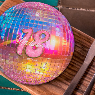 18e Verjaardagsfeest Goud Roze Glitters Disco Bal Papieren Bordje