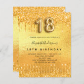 18e verjaardagsfeest gouden glitter uitnodiging (Voorkant / Achterkant)