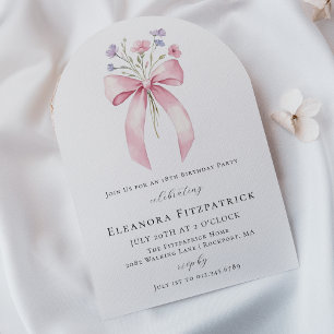 18e Verjaardagsfeest Roze Bow Wildflower Arch Kaart