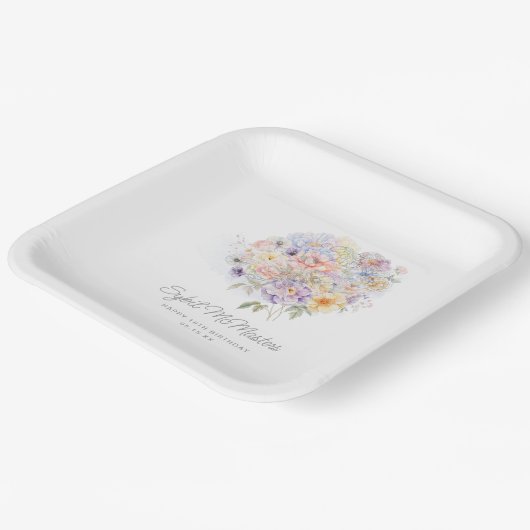 18e Verjaardagsfeest Waterverf Bloemen Custom Papieren Bordje (Gebogen)