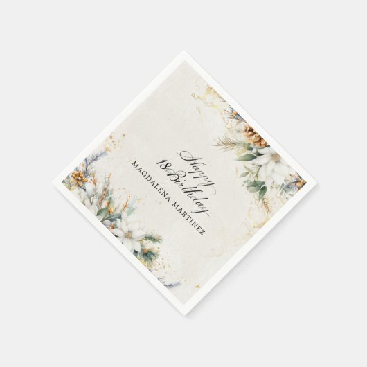 18e Verjaardagsfeest Witte Winter Bloemen Custom Servet (Hoek)