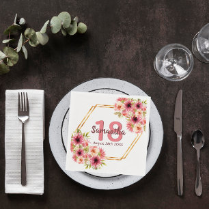 18e verjaardagsfeestje blozen roze geometrische vo servet