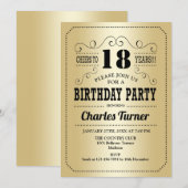18e verjaardagsfeestje - Retro Gold Black Kaart (Voorkant / Achterkant)