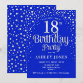 18e verjaardagsfeestje - Royal Blue & Silver Kaart (Voorkant / Achterkant)