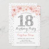 18e verjaardagsfeestje - wit zilver roze kaart (Voorkant / Achterkant)