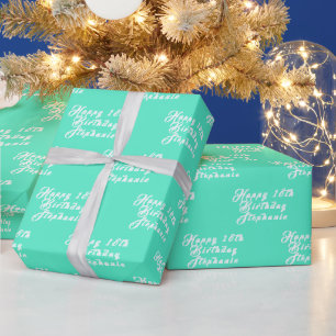 18e Verjaardagsfeestnaam Blauwgroen Aqua Turquoise Cadeaupapier