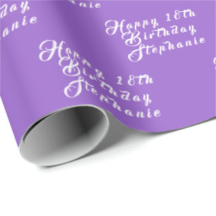 18e Verjaardagsfeestnaam Paarse Modern Pattern Cadeaupapier