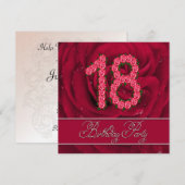 18ème anniversaire invitation avec roses (Devant / Derrière)