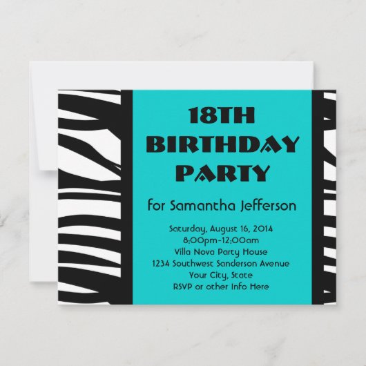18ème Aqua Zebra Invitations (Devant)