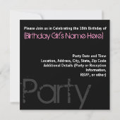 18ème Invitations de fête d'anniversaire (Dos)