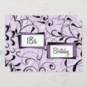 18èmes cartes florales pourpres d'invitation de (Devant / Derrière)