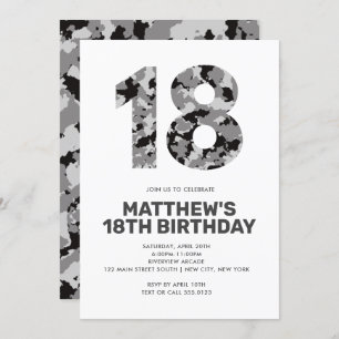 18th Birthday, Grey Camo Personalized Teen Kaart
