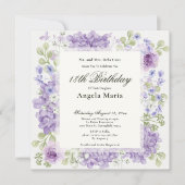 18th Birthday Invitation Elegant Purple Flowers (Devant)