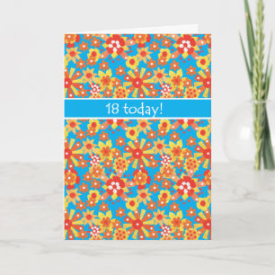18th Birthday Kaart, Ditsy Oranje Flowers Kaart