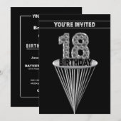 18th Birthday Party Invitation - Silver and Black, Kaart (Voorkant / Achterkant)